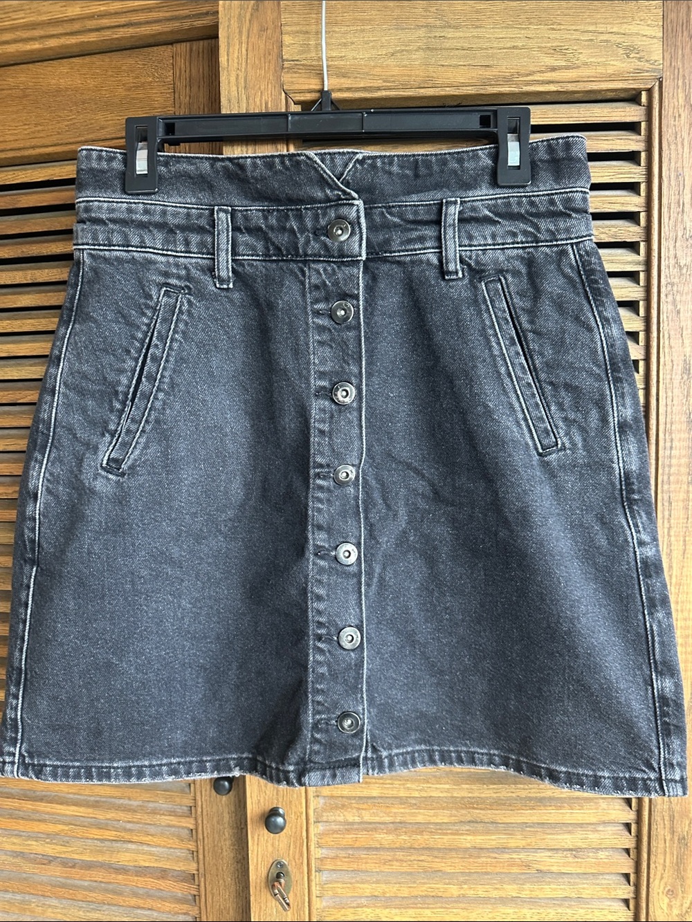 Pilcro and the Letterpress Black Button-Front Denim Skirt